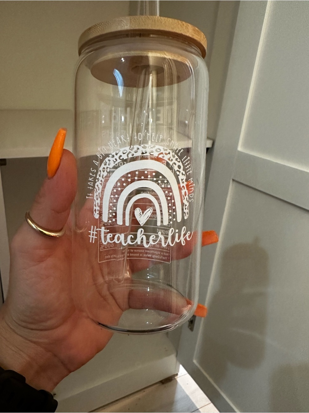 #teacherlife Glass Water Bottle with Bamboo Lid